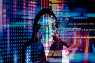 photo of code projected over woman