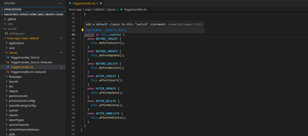 SonarLint extension in VS Code will analyze Apex and highlight issues in yellow. Hover over the issue to see details.